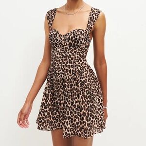 Reformation Taiga Bustier A Line Sleeveless Mini Dress Leo Leopard Cheetah Print